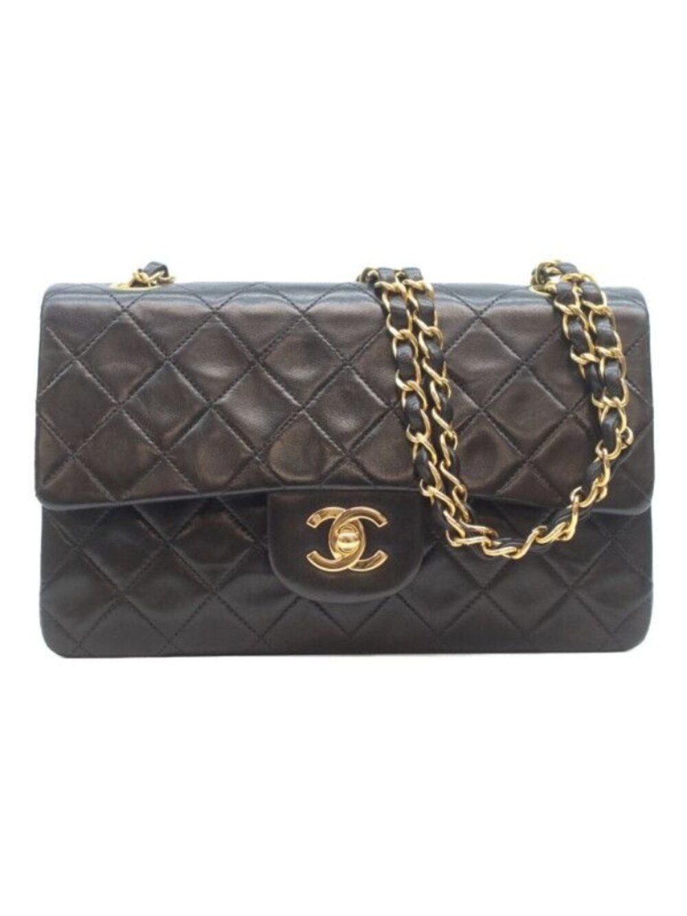 Chanel Black Lambskin Gold Double Flap Bag Quilted 23